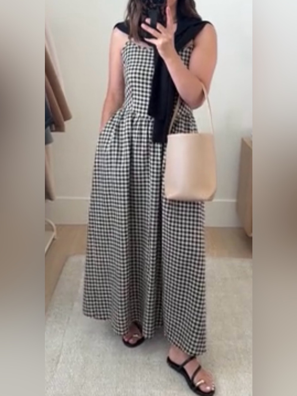 Gap Drop Waist Linen Blend Black and Tan Gingham Maxi Dress - Women